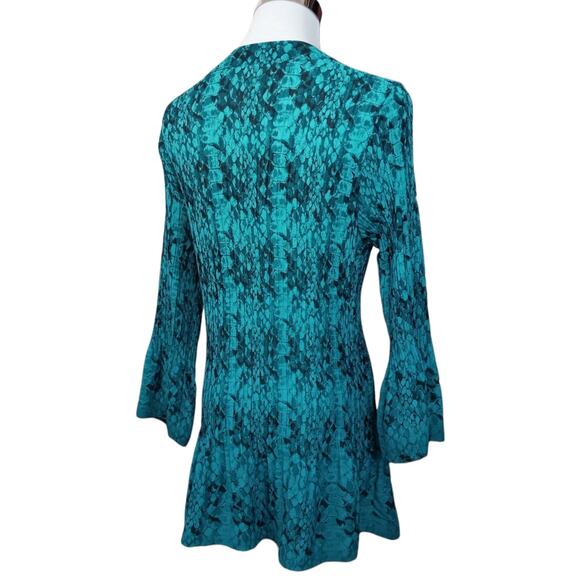 Y2K FASHION BUG Top Blouse L‎ Accordion Pleats Flare Sequins Snake Turquoise - Picture 3 of 12